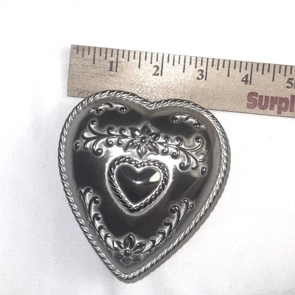 Brighton Silver‎ Tone Heart Trinket Box Floral Rope Edge Jewelry Keepsake